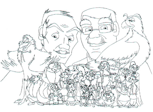 Don Bluth and Gary Goldman with the characters of NIMH: The Final Experiment in front