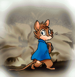Mrs. Brisby turns to look at the farmhouse
