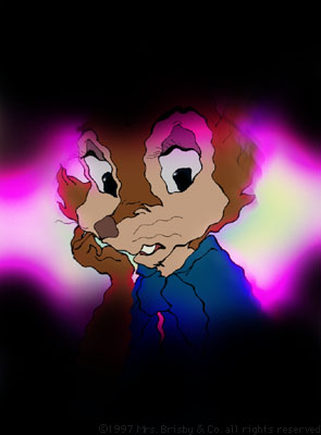 POV of someone's eyes opening to see a distorted image of Mrs. Brisby