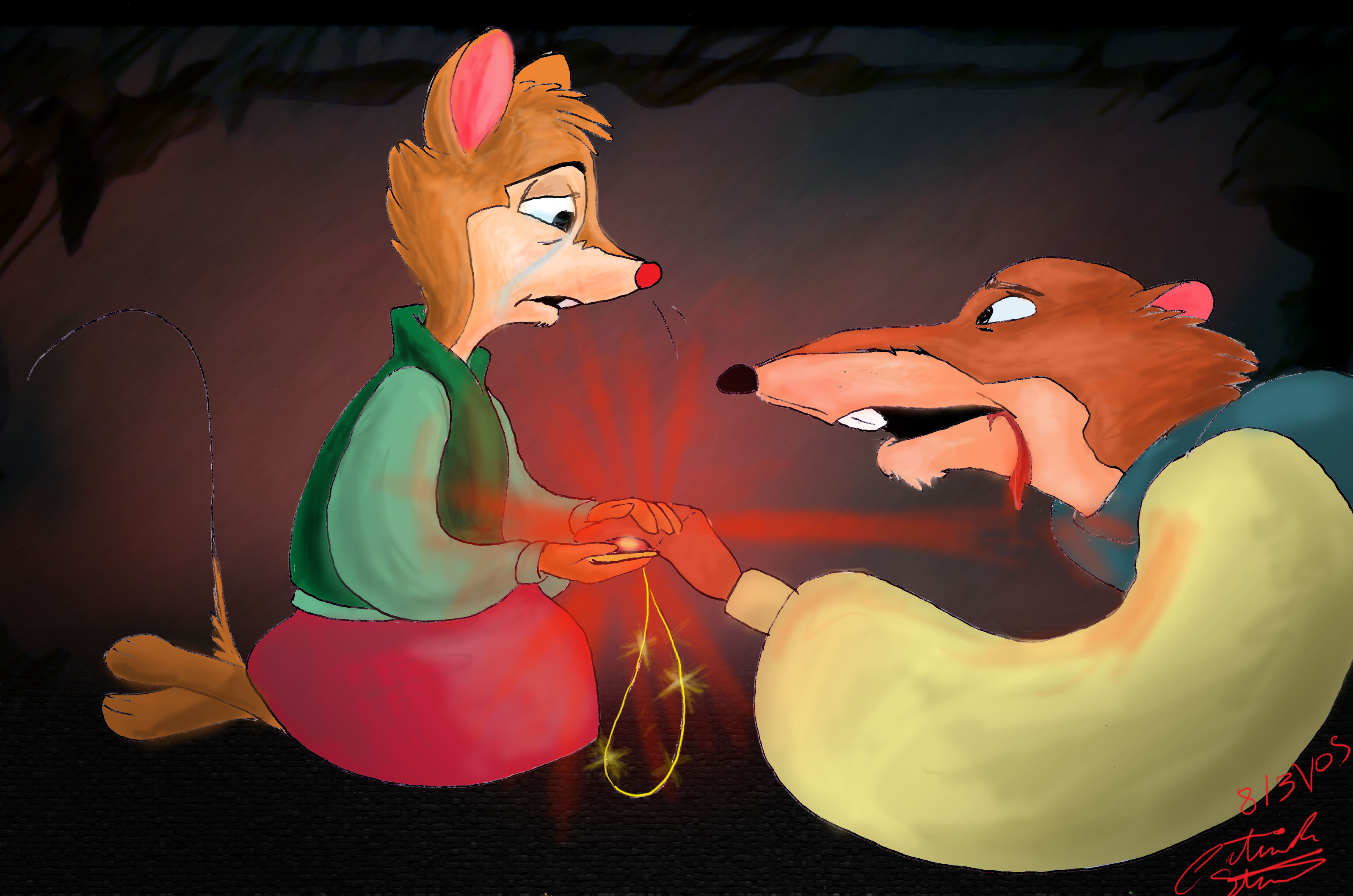 Mrs. Brisby accepting the Stone from dying Justin