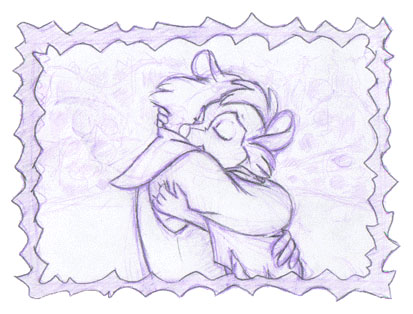 Justin and Mrs. Brisby hugging